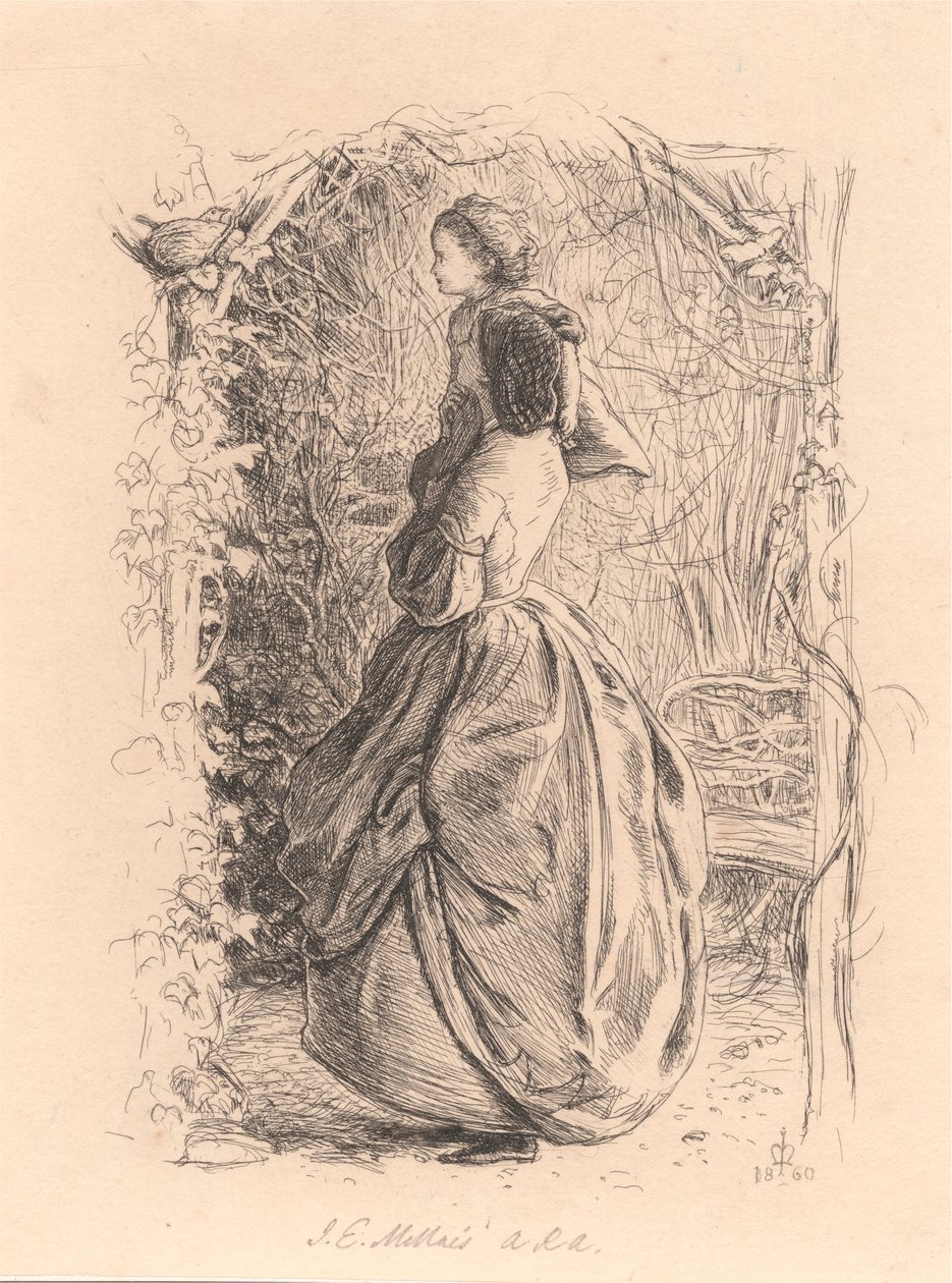 Felice Primavera. Donna e Bambino che Guardano un Uccello nel Nido. da Sir John Everett Millais
