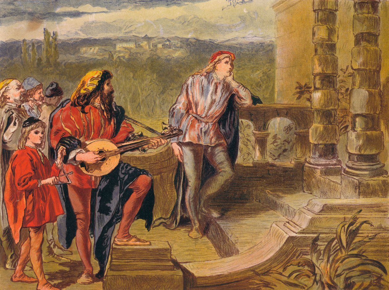Il musicista canta in I due gentiluomini di Verona: Atto IV Scena II, c1875 da Sir John Gilbert