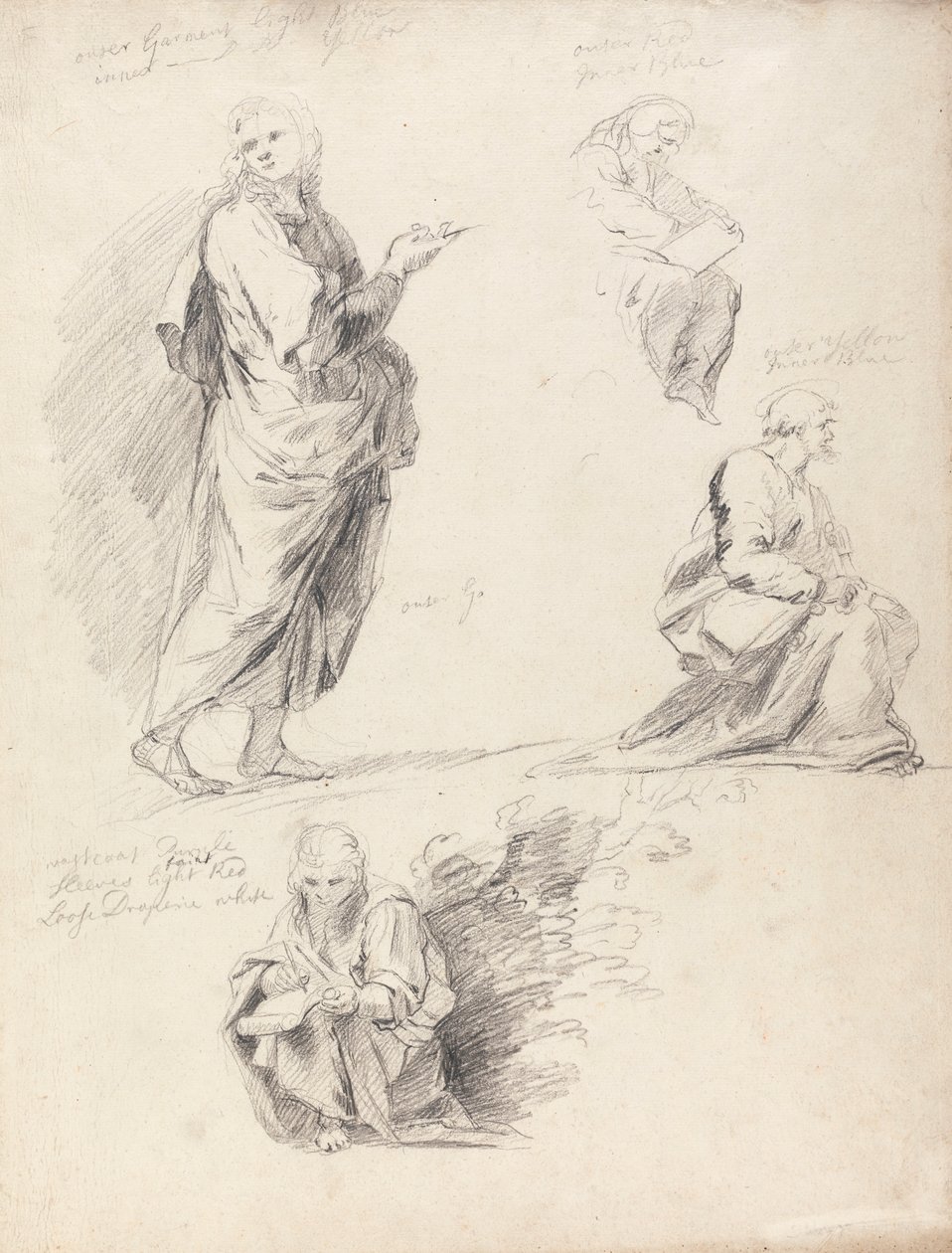 Foglio di Studi di Figure dalla Disputa di Raffaello (con foglio separato recante iscrizione) da Sir Joshua Reynolds