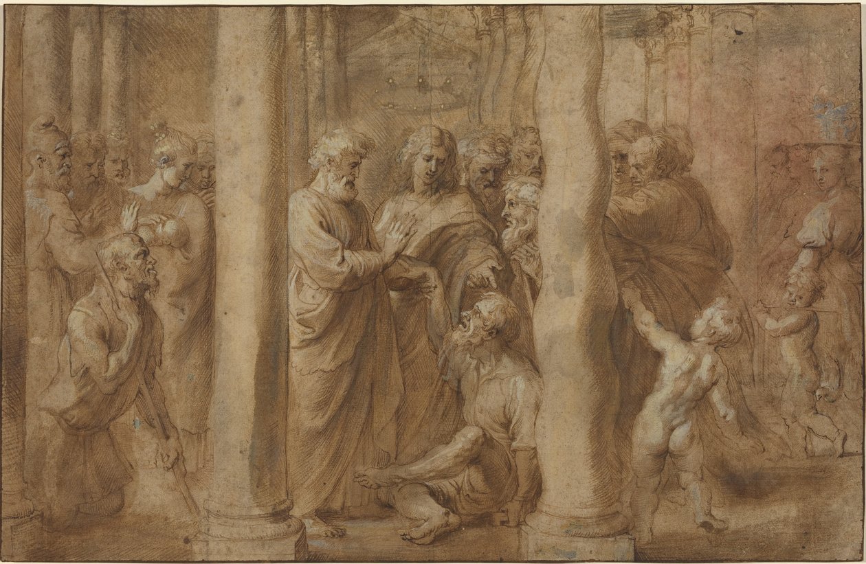 Il miracolo del paralitico guarito da San Pietro e San Giovanni da Sir Peter Paul Rubens over Anonymous Italian after Parmigianino after Raphael