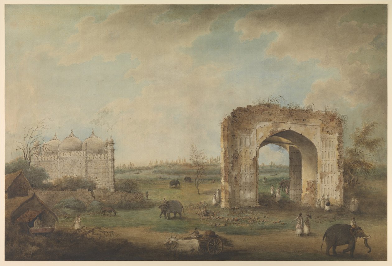 Veduta di una moschea e del portale a Motijhil, c.1814-23 da Sita Ram (attr. to)
