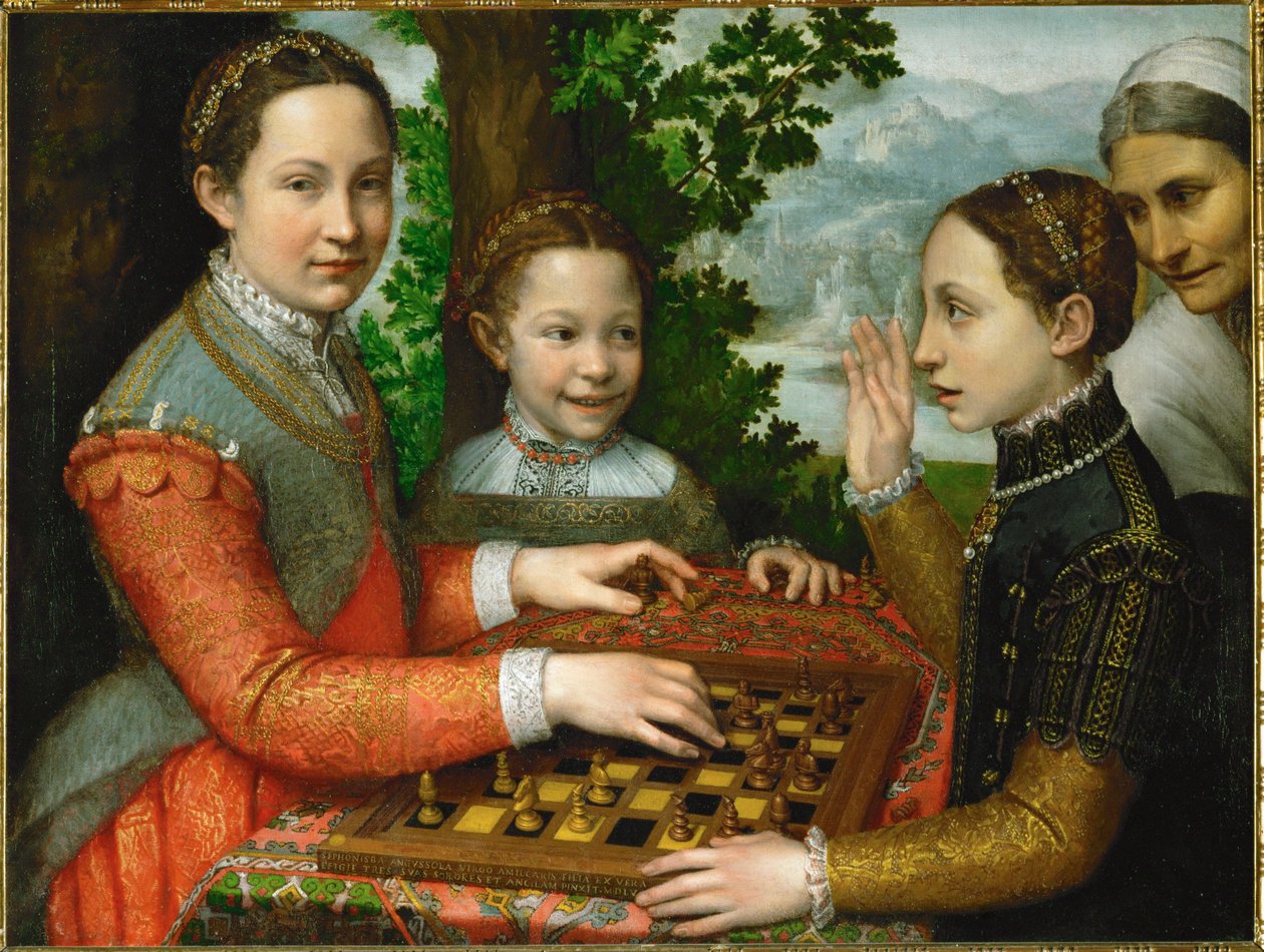 Una partita a scacchi che coinvolge le tre sorelle del pittore e un servitore da Sofonisba Anguissola