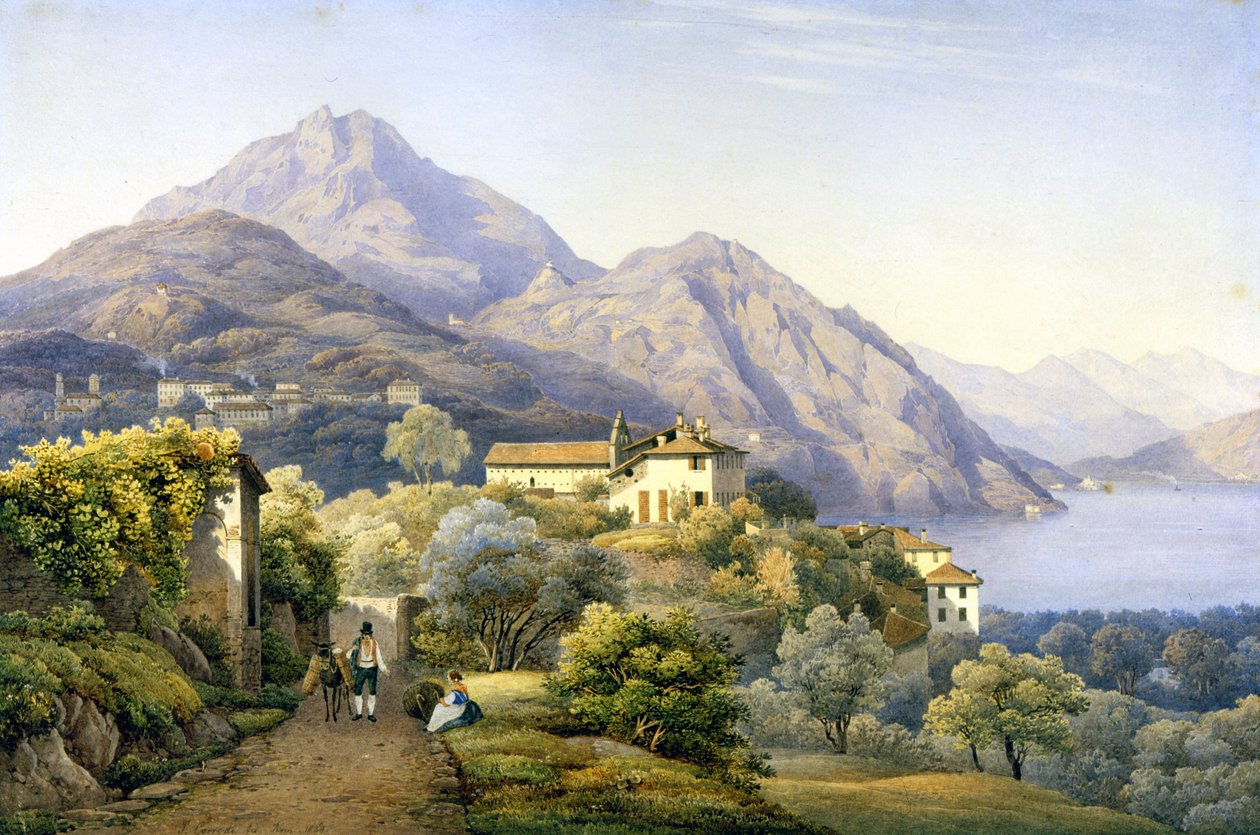 Como. Menaggio. Loveno e Monte Groma. 1840. Dipinto di S. Corrodi. Menaggio, Como da Solomon Corrodi