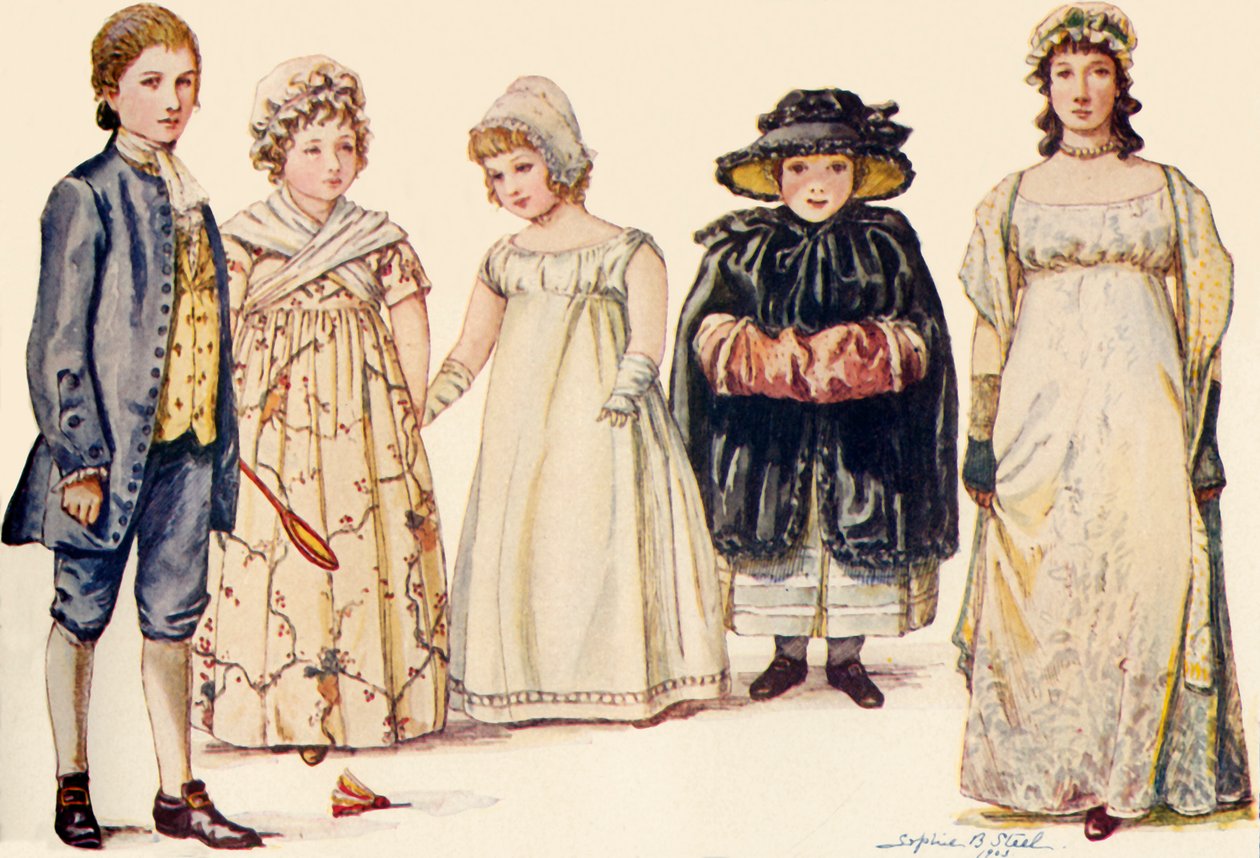 Abbigliamento dei bambini durante i regni di Queen Anne, George I, II e III 1702-1790, 1903, 1937 da Sophie B. Steel