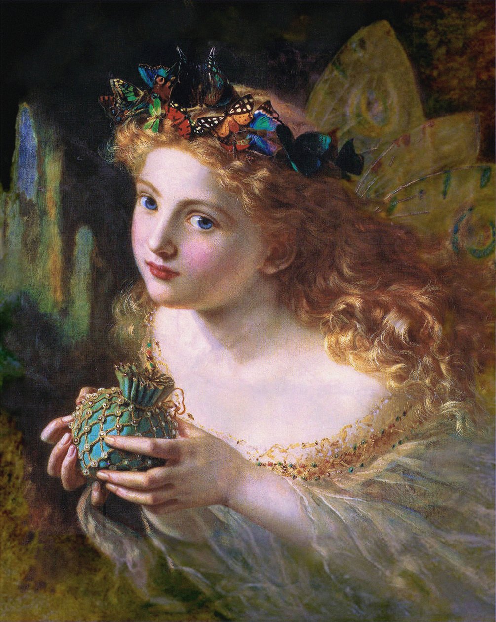 Prendete il bel viso di una donna e sospendetelo delicatamente, con farfalle, fiori e gioielli, in modo che la vostra fata sia fatta di cose bellissime. da Sophie Gengembre Anderson