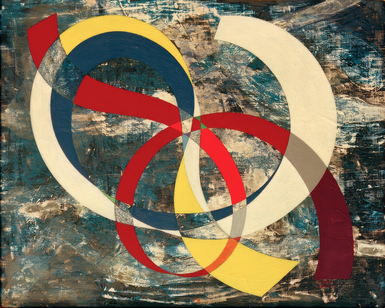 Nodo in colori vivaci su sfondo caotico da Sophie Taeuber Arp