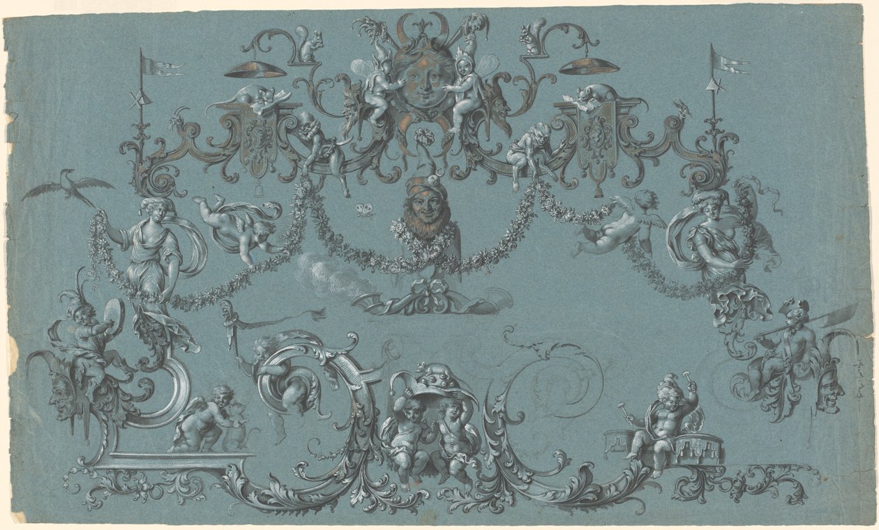 Arabeschi con Putti, Animali e Giullari da South German 18th Century