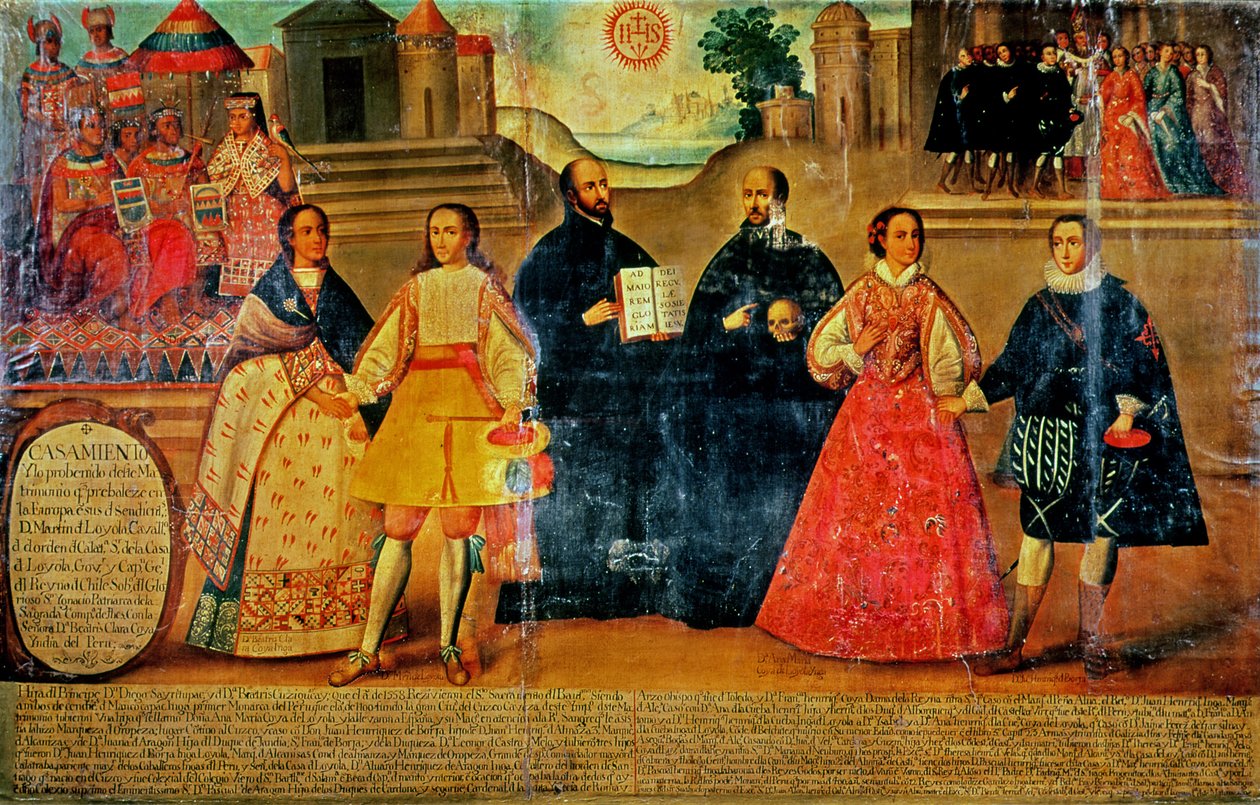 Doppio matrimonio tra due donne Inca e due spagnoli nel 1558, c.1750 da Spanish School