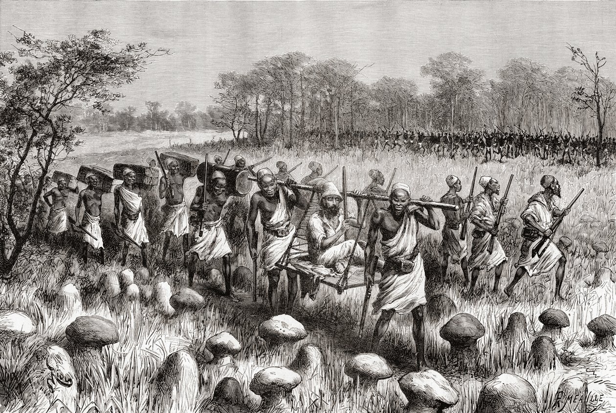 Esploratore Pietro Paolo Savorgnan di Brazza che lascia Kalasa, Zambia, da 