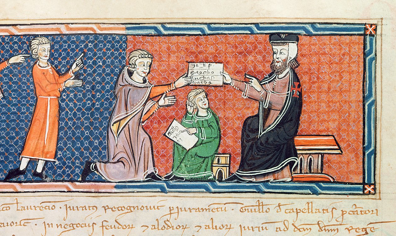 Guillaume Jaubert che presta giuramento davanti al Re Giacomo I da Spanish School