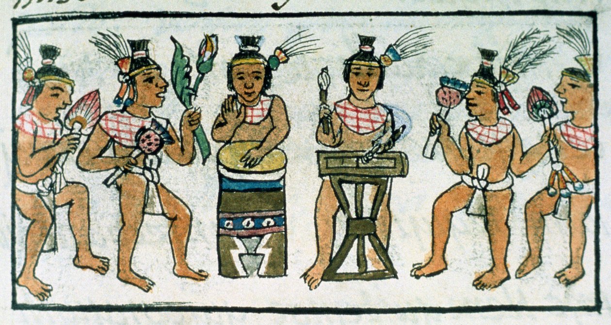 Ms Palat. 218-220 Libro IX Musicisti aztechi da un resoconto dei mestieri aztechi nel Messico centrale, dal 