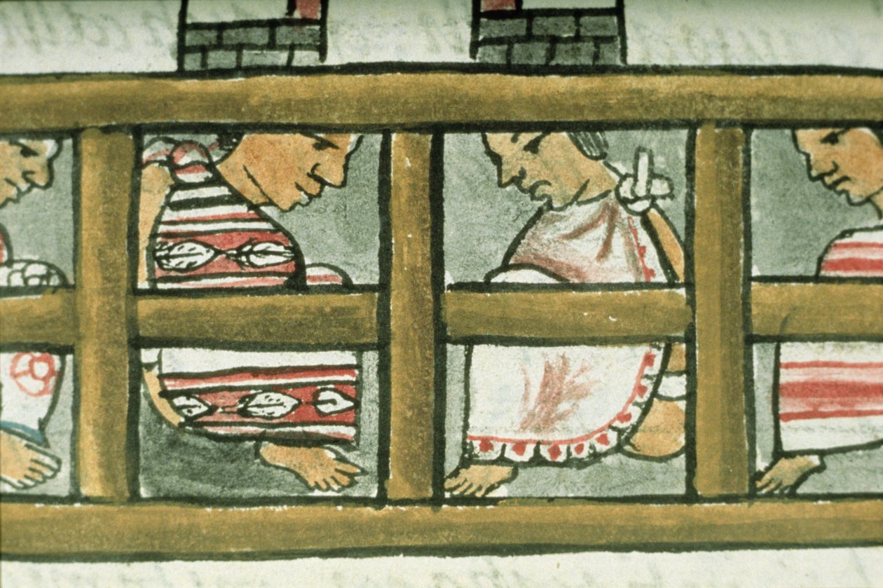 Ms Palat. 218-220 Libro IX prigionieri aztechi, dal Codice Fiorentino di Bernardino de Sahagun, c.1540-85 da Spanish School