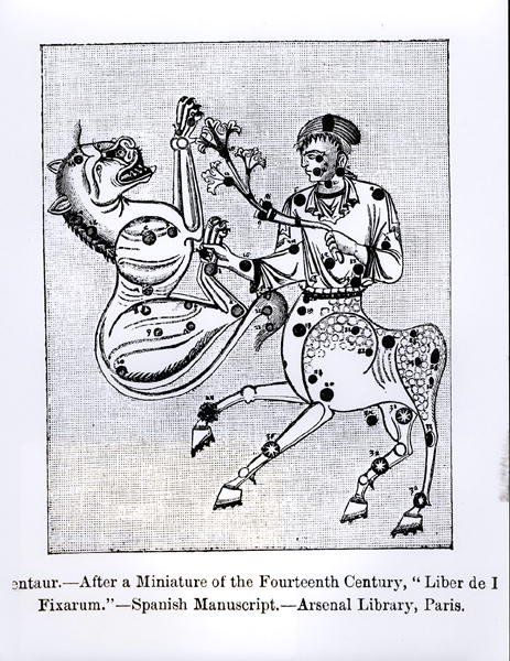 Il centauro, da Liber de Stellis Fixarum, illustrazione da Scienza e letteratura nel Medioevo e Rinascimento, scritto e inciso da Paul Lacroix da Spanish School