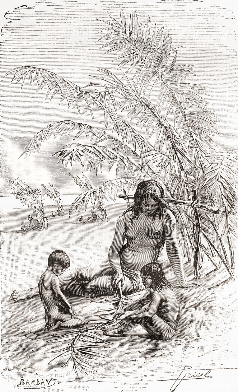 Una famiglia di nativi Sápora su una spiaggia lungo il fiume Napo, Ecuador da Spanish School