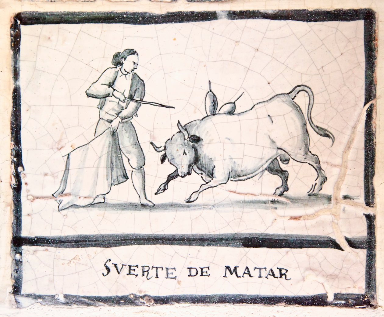 Scena di corrida su una piastrella antica - La fase dell