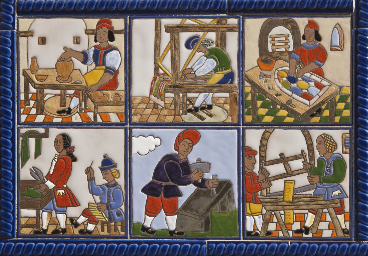 Immagine ceramica dei mestieri del XVII secolo fuori da un negozio a Malaga da Spanish School