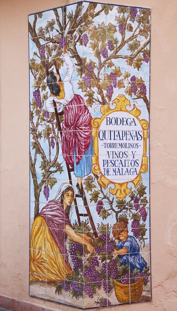Immagine ceramica della vendemmia fuori dalla Bodega Quitapenas da Spanish School