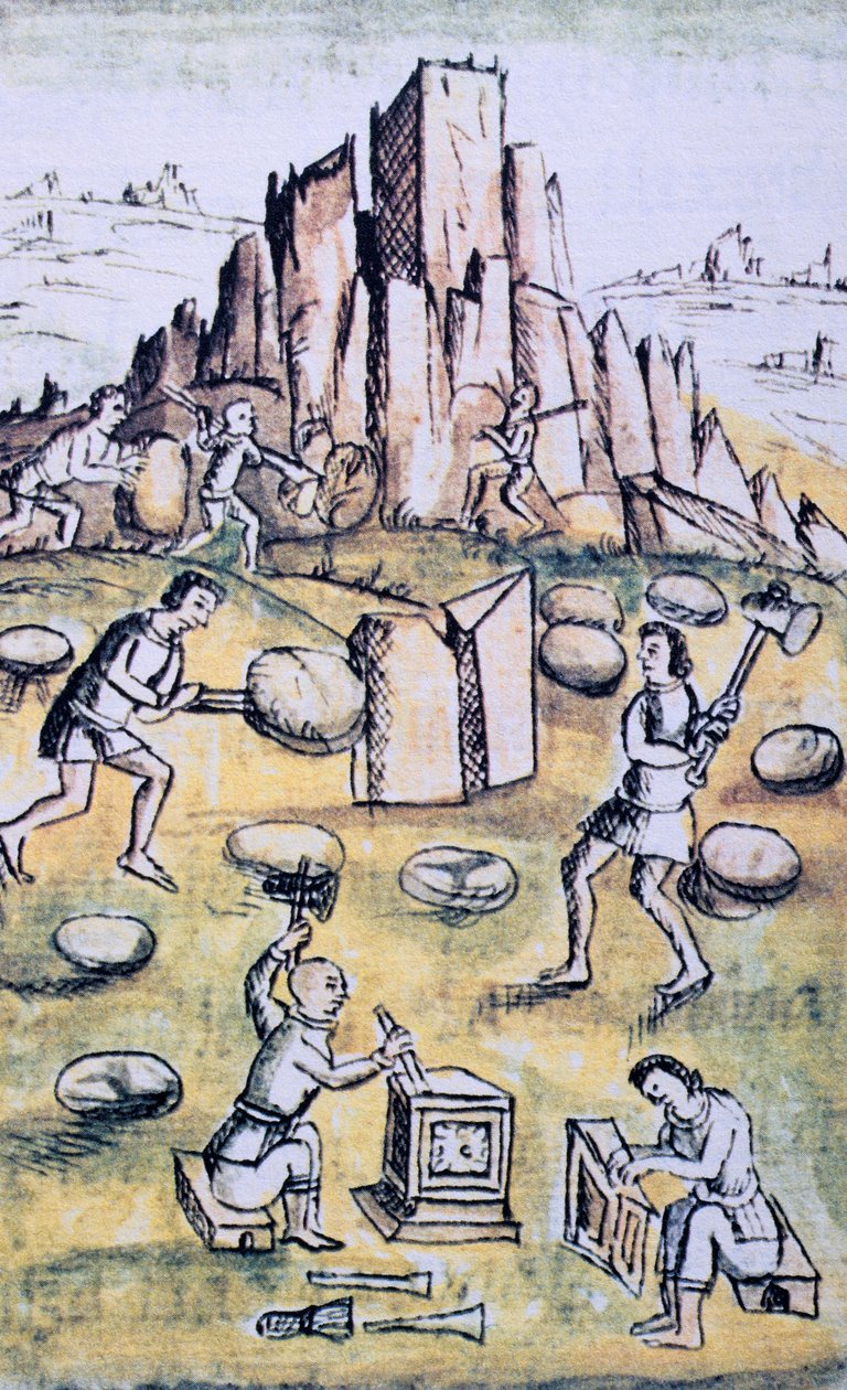 Codice della conquista del Messico: Lavoro in pietra da Spanish School
