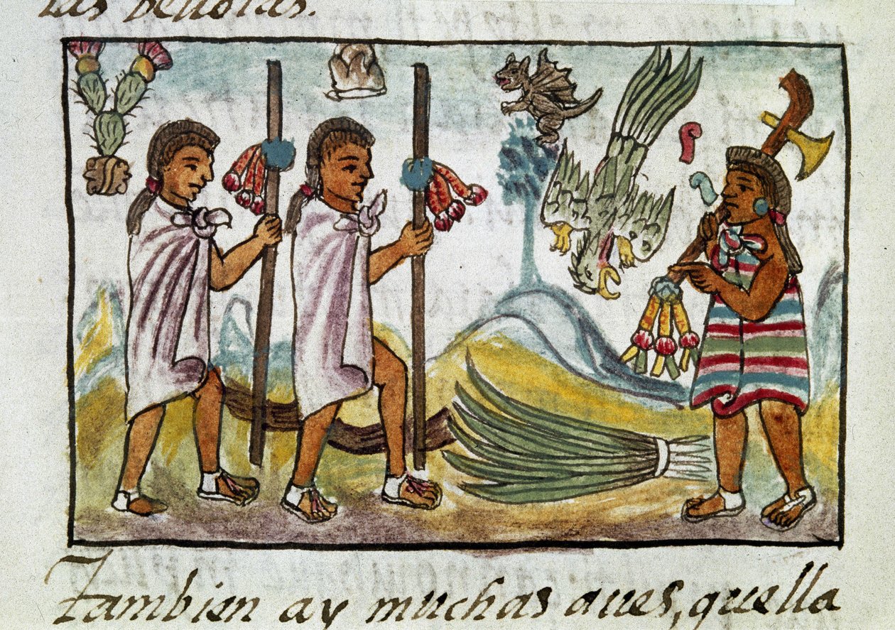 Codice della conquista del Messico: mercanti travestiti a Tzinacantlan. Miniatura del manoscritto fiorentino 