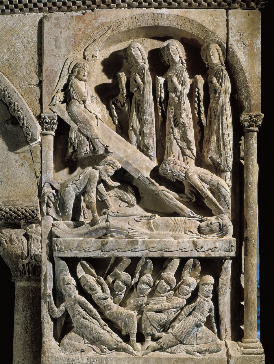 Deposizione di Cristo. Scultura realizzata dal maestro di San Domenico di Silos (XII secolo). Rilievo su pietra da Spanish School