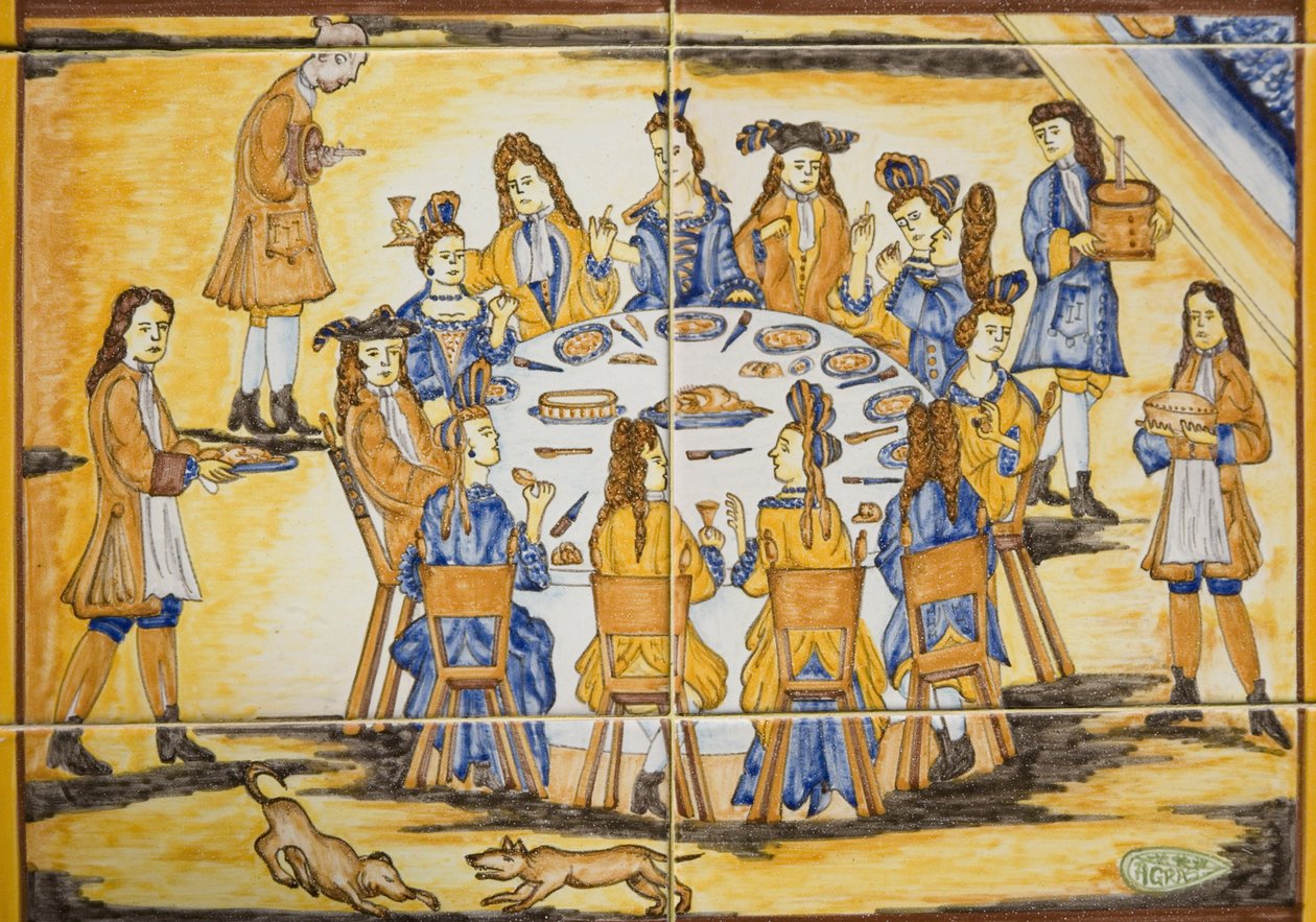 Scena di cena (piastrelle in ceramica) da Spanish School