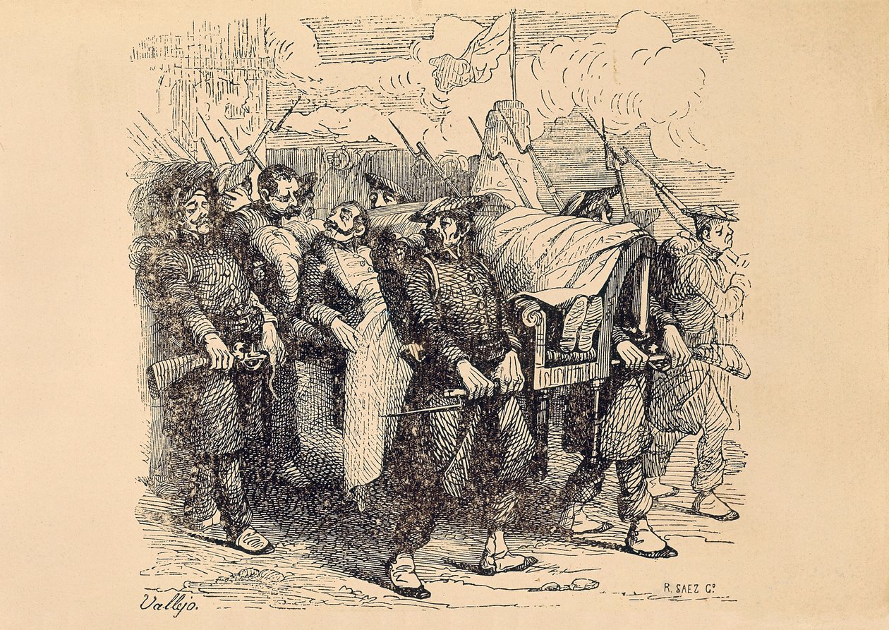 Prima Guerra Carlista (1833-1840): Il Generale Carlista Tomas Zumalacarregui (1788-1835) ferito durante l