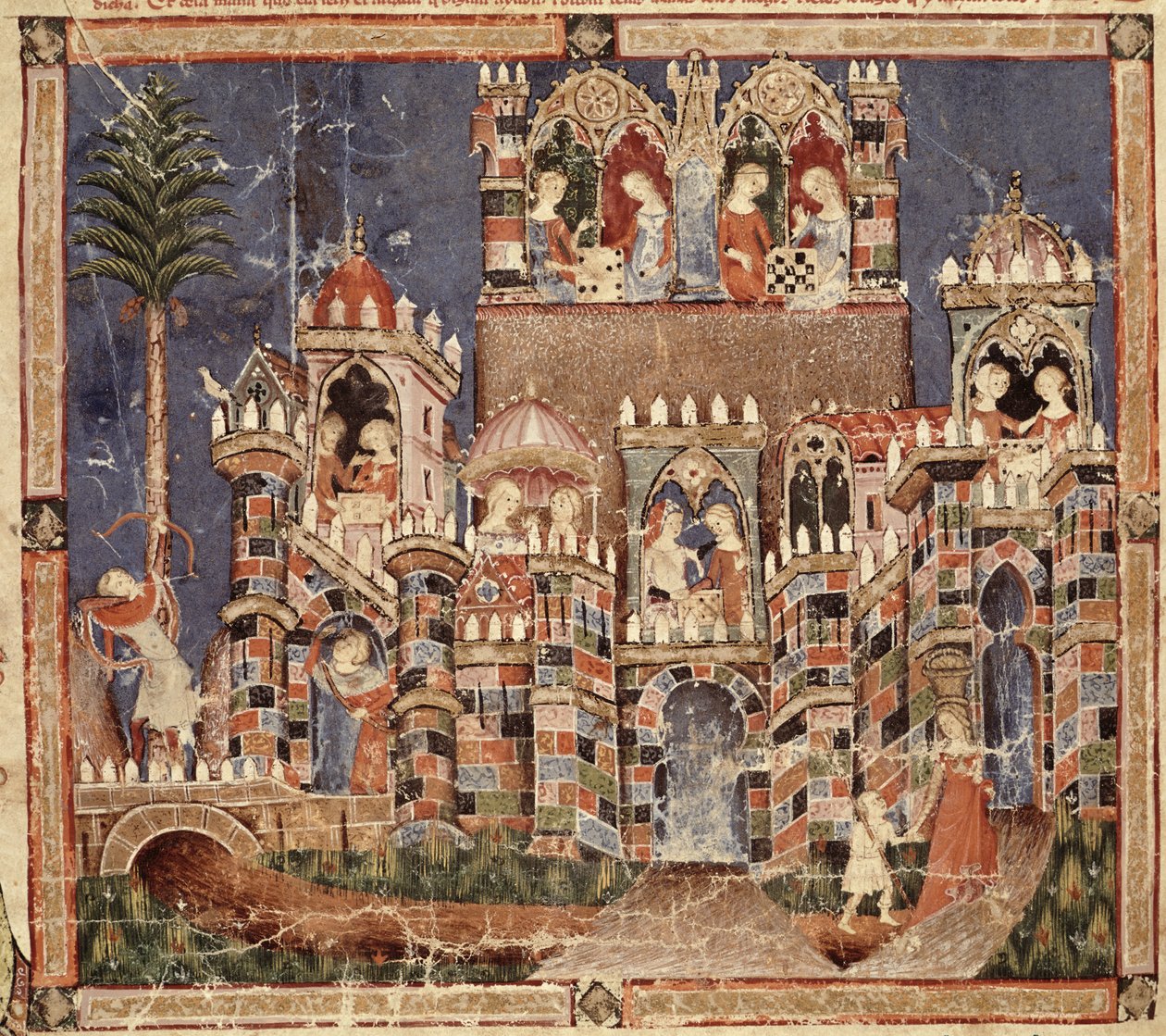 Fol.13v Giochi e intrattenimenti dei Troiani, dal Codice Benito Santa Mora da Spanish School