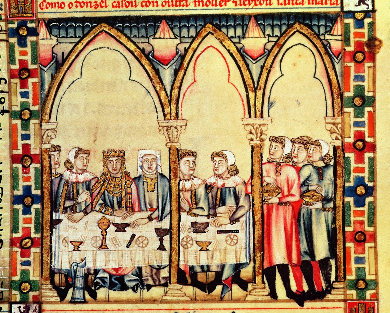 Fol.16v Banchetto di fidanzamento, dal manoscritto realizzato sotto la direzione di Alfonso X Il Saggio Re di Castiglia e León da Spanish School