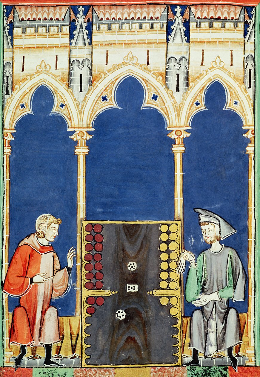 Fol.85v Due giocatori di backgammon, dal Libro dei giochi, scacchi, dadi e tavole, 1282 da Spanish School