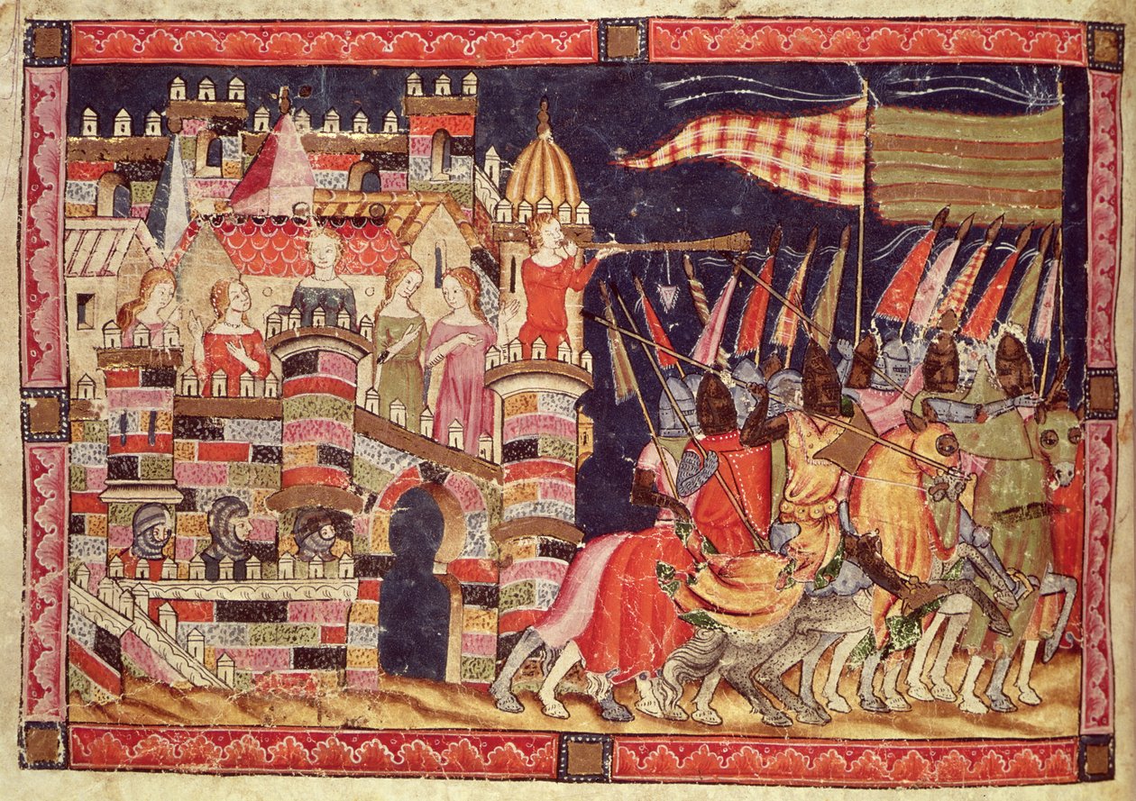 Fol.86v I Troiani partono per la battaglia, dal Codice Benito Santa Mora da Spanish School