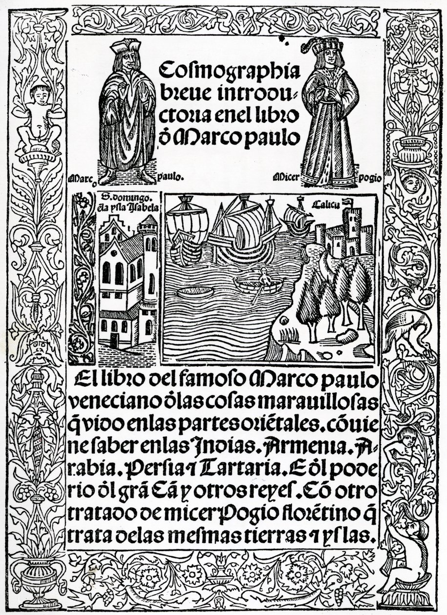 Frontespizio della prima versione castigliana de I viaggi di Marco Polo, tradotta da Rodrigo de Santaella, pubblicata nel 1503 da Spanish School