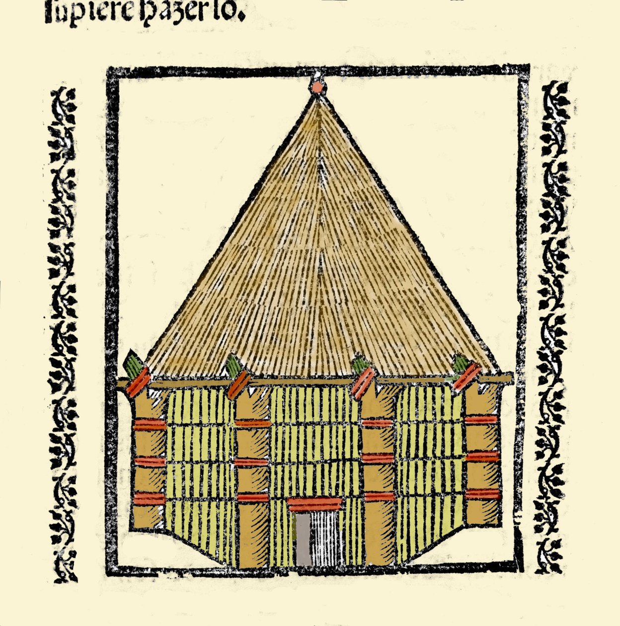 Habitat: descrizione della capanna degli indigeni caraibi. Incisione dal libro 