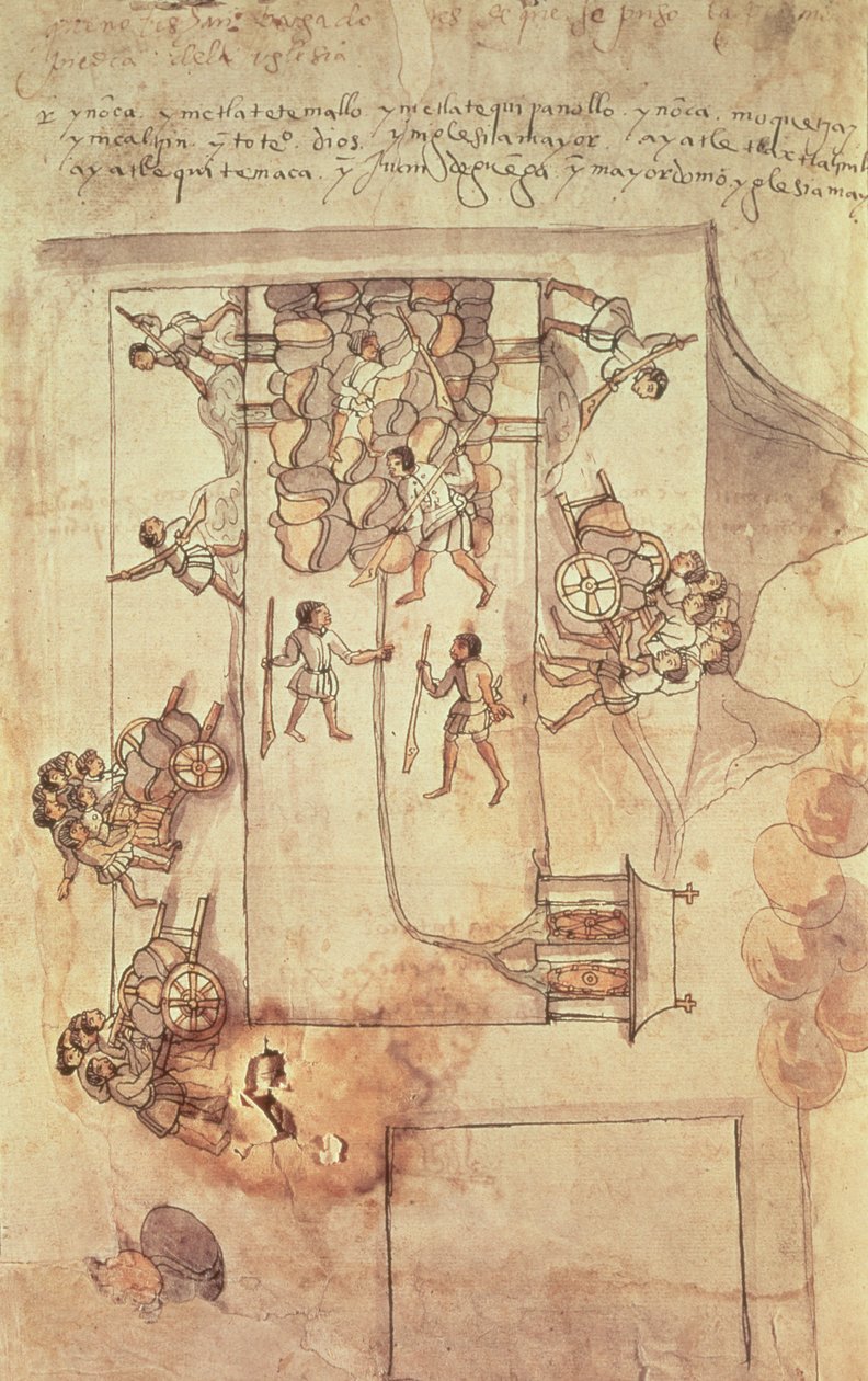 Schiavi indiani che gettano le fondamenta della cattedrale di Città del Messico, 1522 ca. da Spanish School