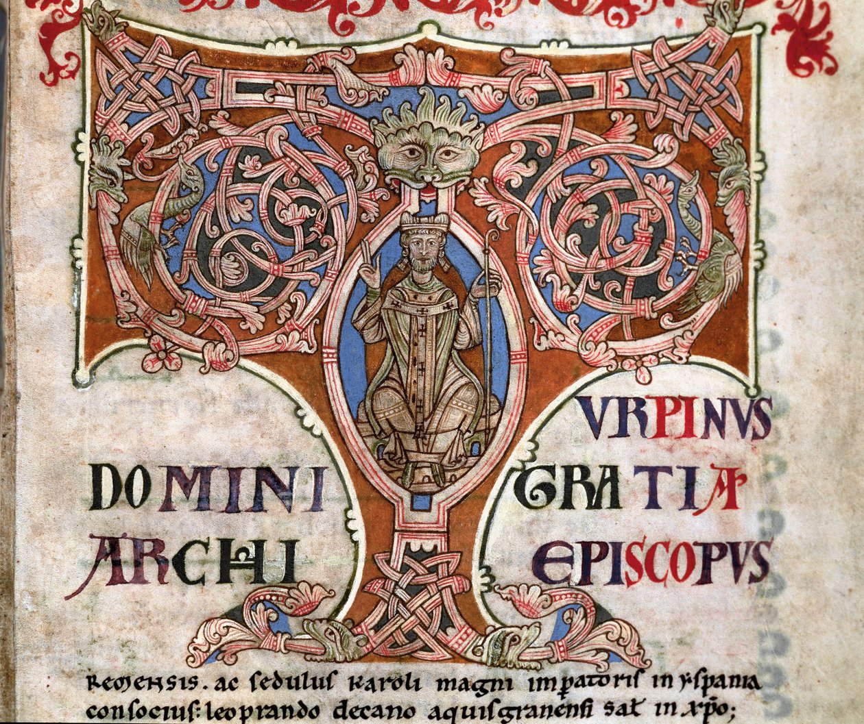 Iniziale T con una rappresentazione di Carlo Magno, illustrazione dal Codex Calixtinus da Spanish School
