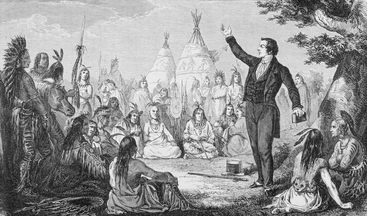 Joseph Smith, fondatore della Chiesa Mormone, che predica agli indiani, da 