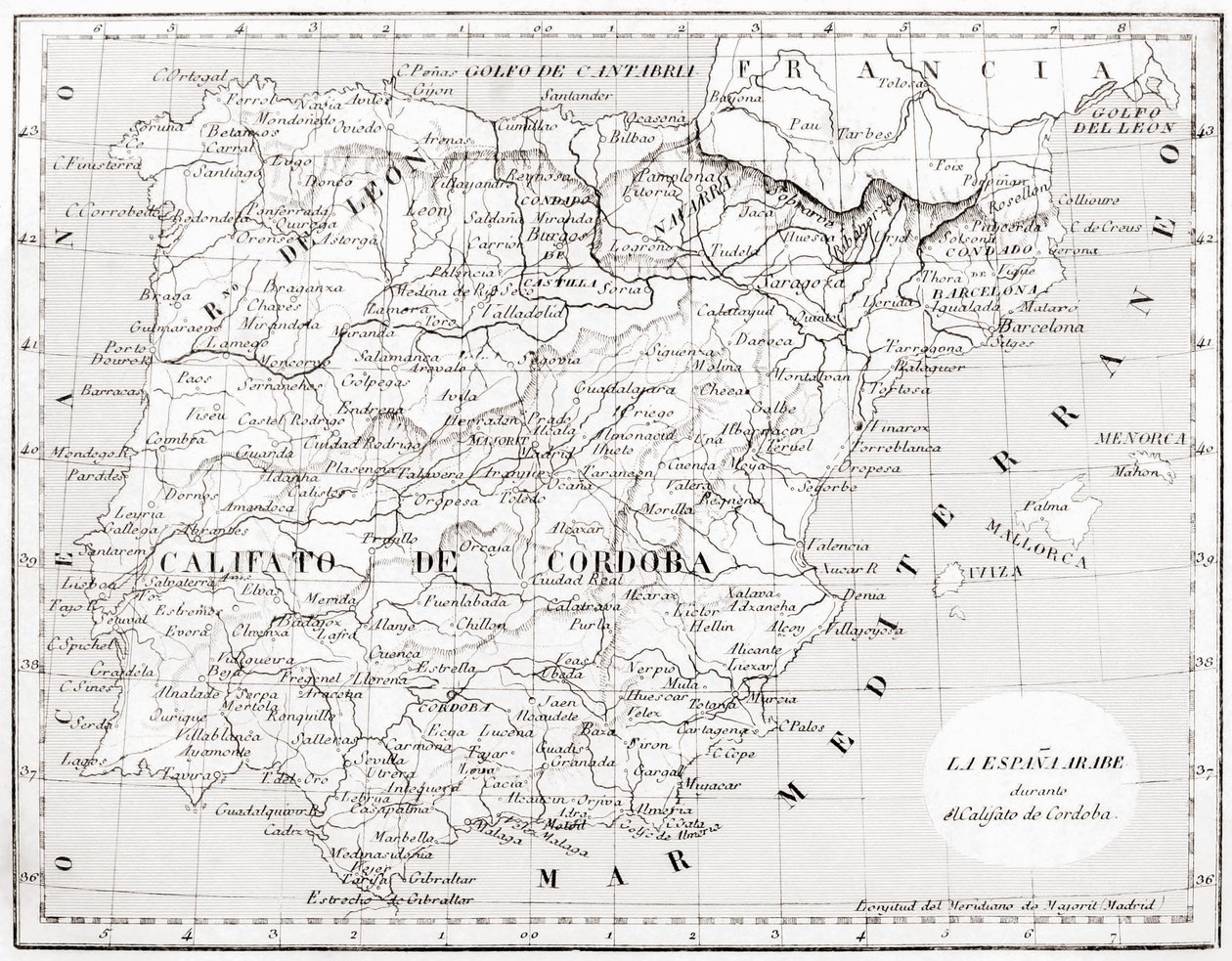 Mappa della Spagna che mostra il Califfato di Cordoba da Spanish School