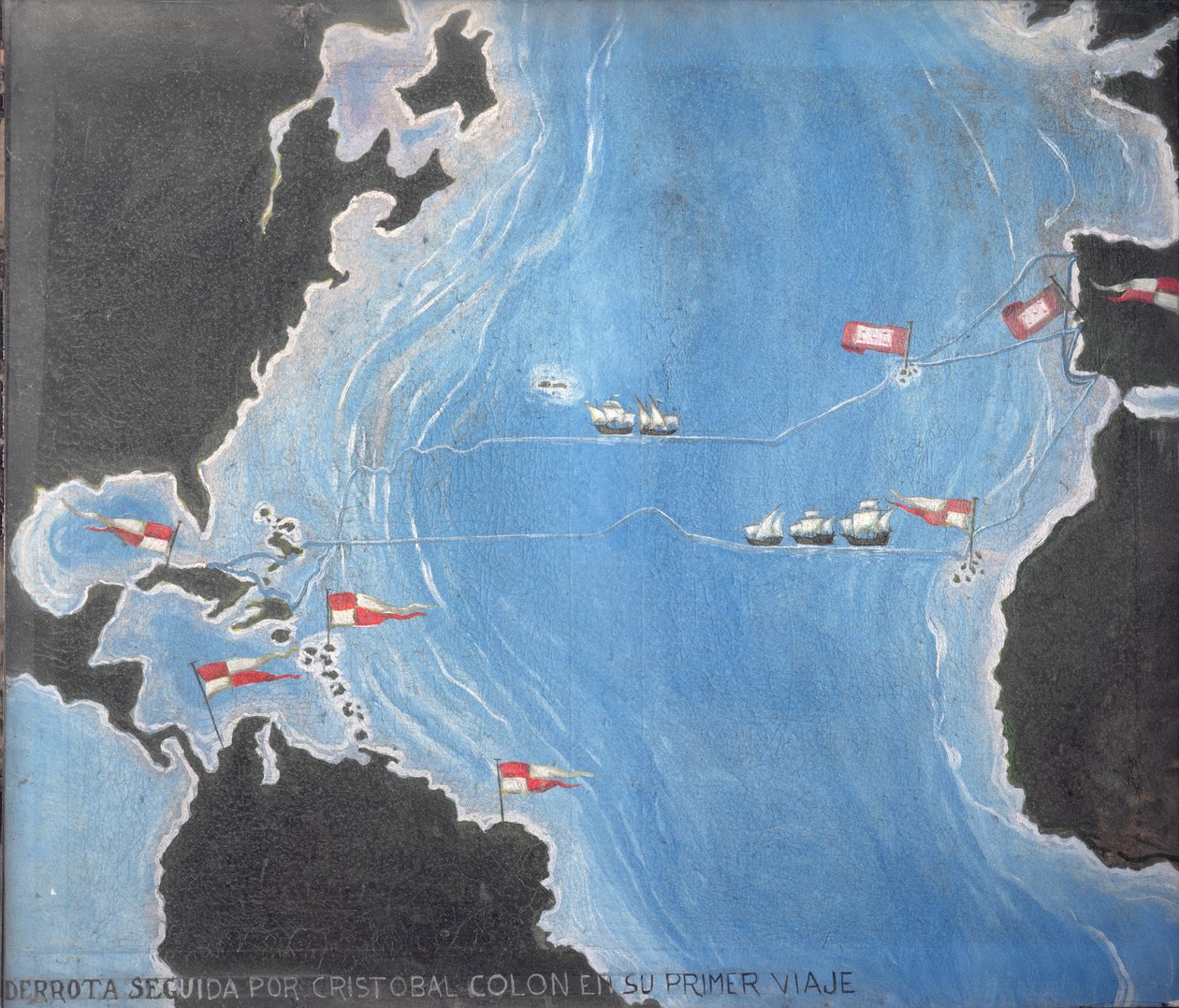 Mappa che mostra il percorso di Cristoforo Colombo nel suo primo viaggio verso il Nuovo Mondo da Spanish School