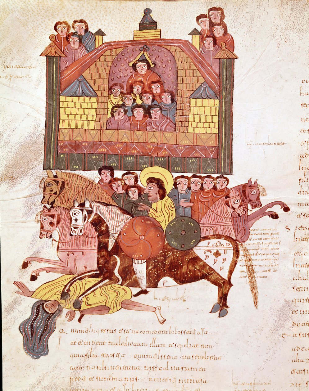 Pagina della Bibbia mozarabica: morte della regina Jezebel da Spanish School