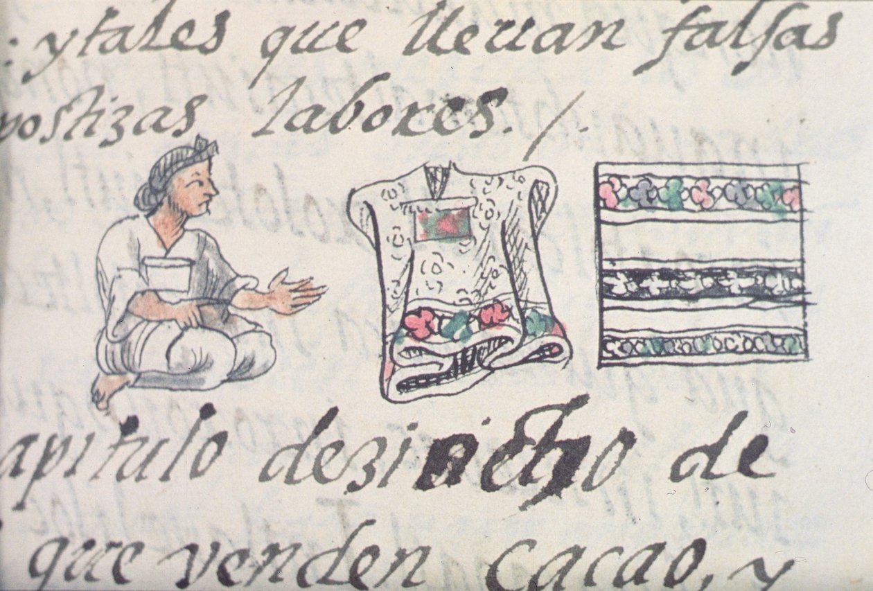Un mercante azteco che vende mantelli, dal Codice Fiorentino di Bernardino de Sahagun, c.1540-85 da Spanish School