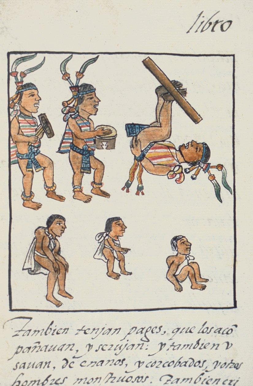 Ms Palat. 218-220 Libro IX Intrattenitori aztechi, musicisti, giocolieri e gobbi, dal Codice Fiorentino di Bernardino de Sahagún, c.1540-85 da Spanish School