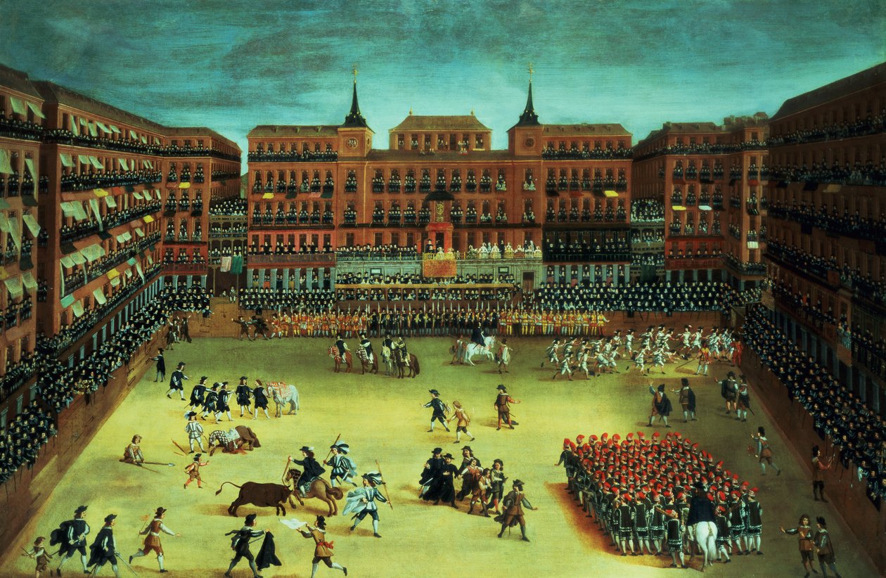 Panorama di una festa nella Plaza Mayor a Madrid da Spanish School