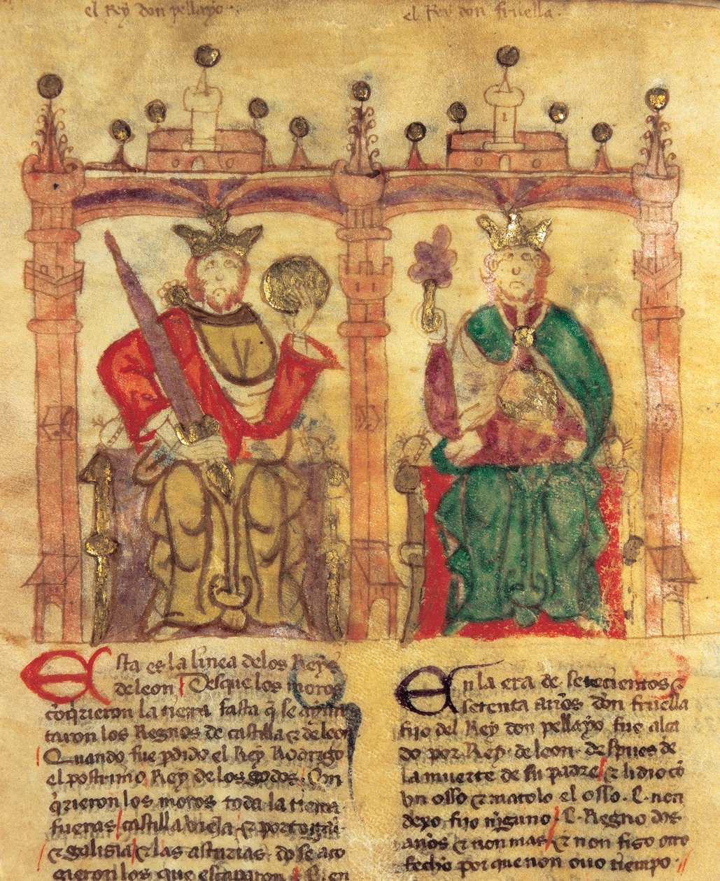 Pelagio (685-737), fondatore del Regno delle Asturie e suo nipote Fruela I (722-68) da Spanish School