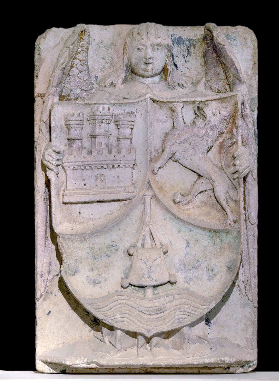 Stemma di Castiglia e Leon, bastone del pellegrino che evoca San Giacomo di Compostela, conservato nell