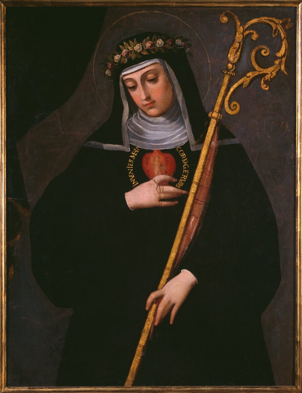 Santa Gertrude la Grande che porta il sacro cuore di Gesù da Spanish School