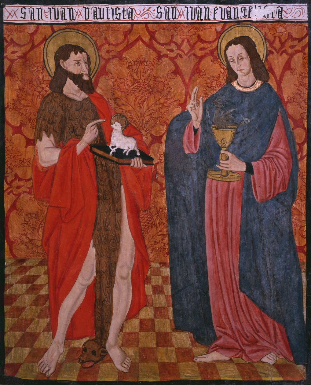 San Giovanni Battista e San Giovanni Evangelista, pannello dalla Chiesa di San Andres di Tortura, fine 15° secolo-inizio 16° secolo da Spanish School