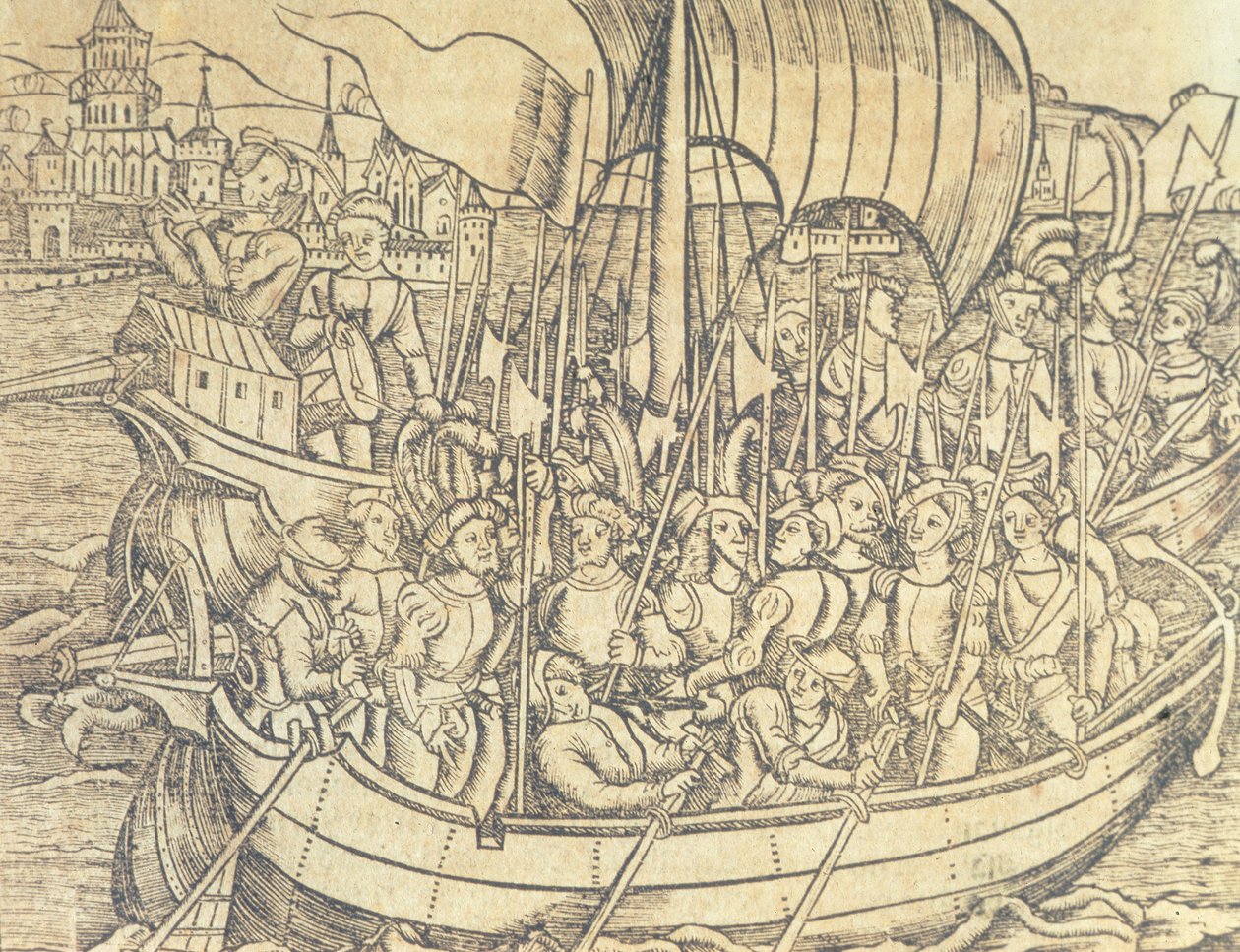 La scoperta del Nuovo Mondo da parte di Cristoforo Colombo, illustrazione da 