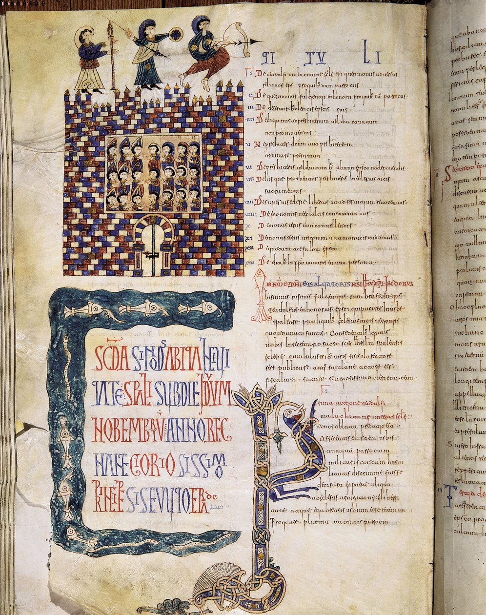 Il Concilio Hispalense II nel 619, pagina dalle Glosse Emilianensi, 992-994 (manoscritto miniato) da Spanish School