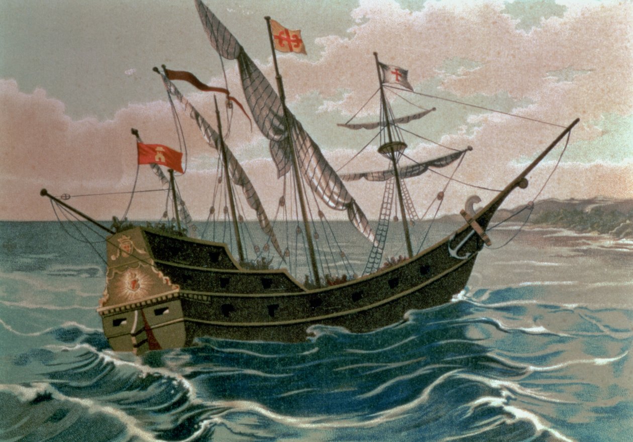 La Santa Maria si avvicina alla costa del Nuovo Mondo nel 1492, da 