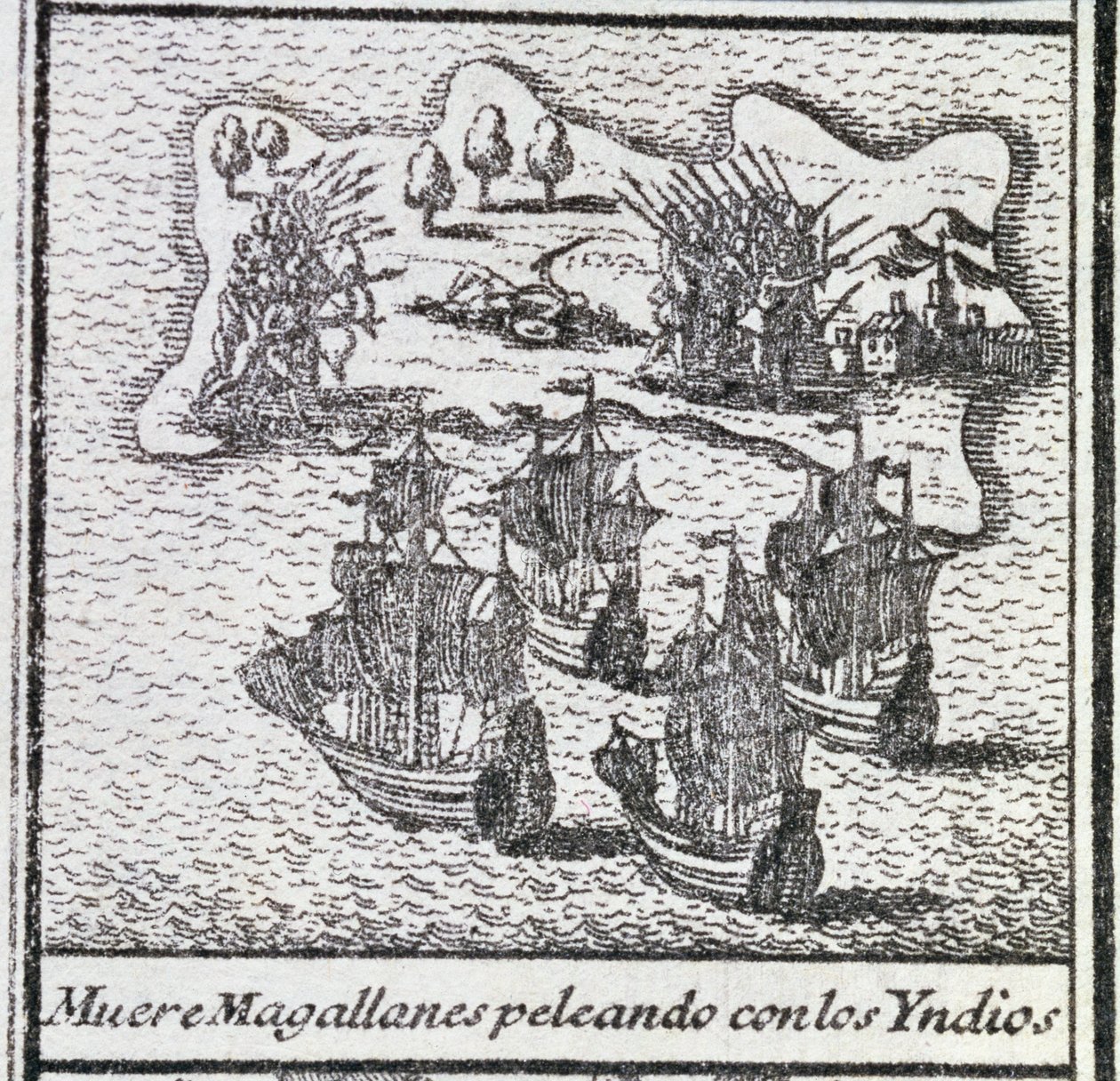 La morte di Magellano in una battaglia con gli indiani da Spanish School