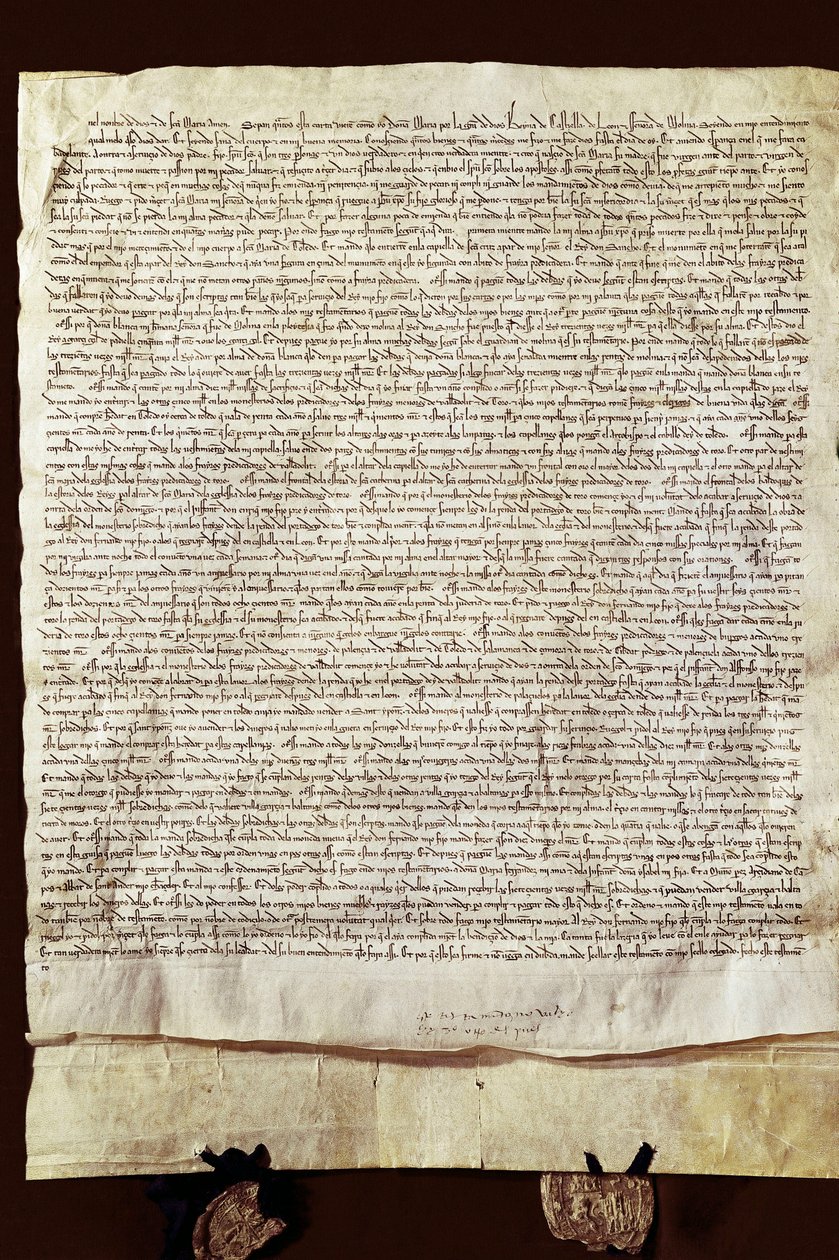 Il testamento di Maria de Molina (o Maria Alfonso de Meneses) da Spanish School